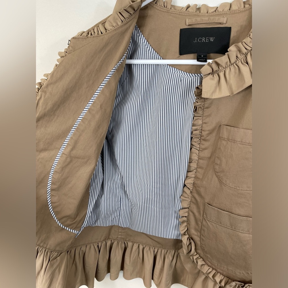 J.Crew Khaki Tan Ruffle Chino Jacket Cotton Casual Size 2 - Picture 9 of 14